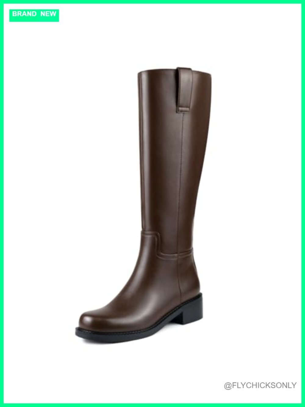 Knee High Boots Women Low Heel Flat Tall Faux Leather Side Zipper Round Toe